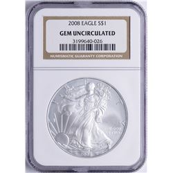 2008 $1 American Silver Eagle Coin NGC Gem Uncirculated