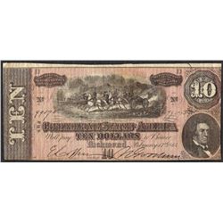 1864 $10 Confederate States of America Note