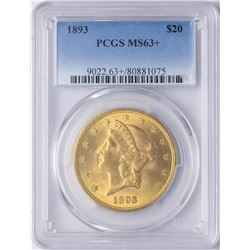 1893 $20 Liberty Head Double Eagle Gold Coin PCGS MS63+