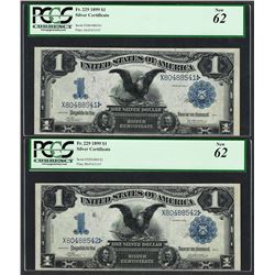 Lot of (2) Consecutive 1899 $1 Black Eagle Silver Certificate Notes PCGS New 62