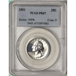 1951 Proof Washington Quarter Coin PCGS PR67