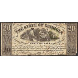 1864 $20 The State of Georgia Milledgeville Obsolete Note