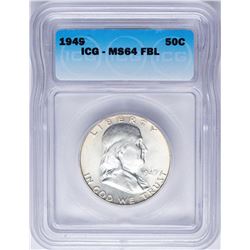 1949 Franklin Half Dollar Coin ICG MS64 FBL
