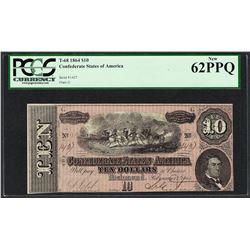 1864 $10 Confederate States of America Note T-68 PCGS New 62PPQ