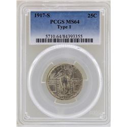 1917-S Type 1 Standing Liberty Quarter Coin PCGS MS64