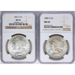Lot of 1884-O & 1885-O $1 Morgan Silver Dollar Coins NGC MS64