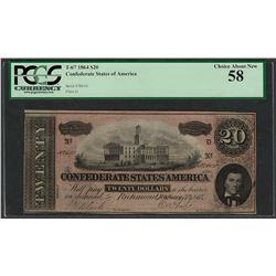 1864 $20 Confederate States of America Note T-67 PCGS Choice About New 58