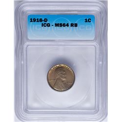 1916-D Lincoln Wheat Cent Coin ICG MS64RB