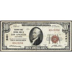 1929 $10 Security-First NB of Los Angeles, CA CH# 2491 National Currency Note