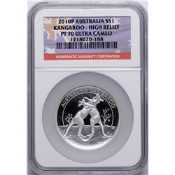 2010P $1 Australia Kangaroo Silver Coin High Relief NGC PF70 Ultra Cameo w/ COA