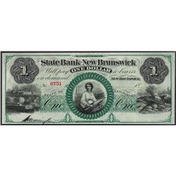 1800's $1 State Bank at New Brunswick Obsolete Note