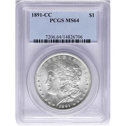 1891-CC $1 Morgan Silver Dollar Coin PCGS MS64