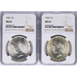 Lot of 1922-1923 $ Peace Silver Dollar Coins NGC MS64