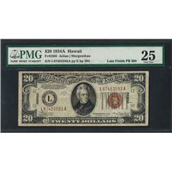 1934A $20 Hawaii Federal Reserve WWII Emergency Note PMG Very Fine 25 Late Finis