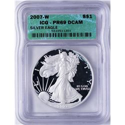 2007-W $1 American Silver Eagle Proof Coin ICG PR69 DCAM