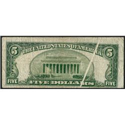 1950A $5 Federal Reserve Note Gutter Fold ERROR