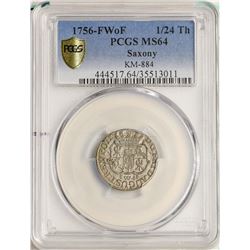 1756-FWoF Saxony 1/24 Thaler Silver Coin PCGS MS64 KM-884