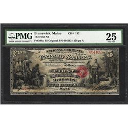 First Series $5 First NB of Brunswick, Maine CH# 192 National Note PMG Very Fine