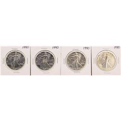 Lot of (4) 1990 $1 American Silver Eagle Coins
