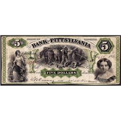Civil War Era 1861 $5 Bank of Pittsylvania Virginia Obsolete Note