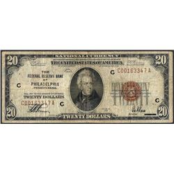 1929 $20 Federal Reserve Bank Note Philadelphia