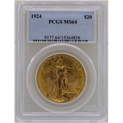 1924 $20 St. Gaudens Double Eagle Gold Coin PCGS MS64