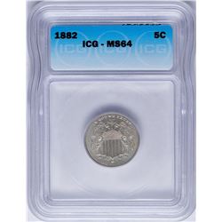 1882 Shield Nickel Coin ICG MS64