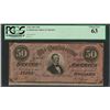 Image 1 : 1864 $50 Confederate States of America Note T-66 PCGS Choice New 63