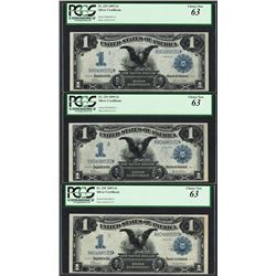 Lot of (3) Consecutive 1899 $1 Black Eagle Silver Certificate Notes PCGS Choice