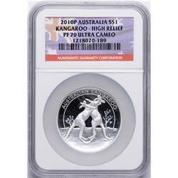 2010P $1 Australia Kangaroo Silver Coin High Relief NGC PF70 Ultra Cameo w/ COA