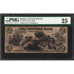 1856 $2 Drovers Bank Leavenworth City, KS Obsolete Note PMG Very Fine 25