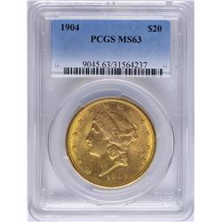 1904 $20 Liberty Head Double Eagle Gold Coin PCGS MS63