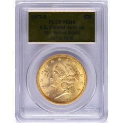 S.S. Central America 1857-S $20 Liberty Head Double Eagle Gold Coin PCGS MS64