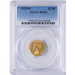 1925-D $2 1/2 Indian Head Quarter Eagle Gold Coin PCGS MS62