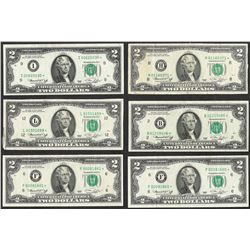 Lot of (6) 1976 $2 Federal Reserve STAR Notes