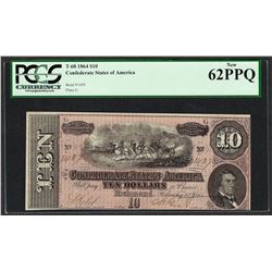 1864 $10 Confederate States of America Note T-68 PCGS New 62PPQ