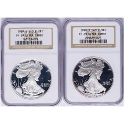 Lot of 1989-S & 1990-S $1 American Silver Eagle Proof Coins NGC PF69 Ultra Cameo