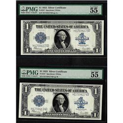 Lot of (2) Consecutive 1923 $1 Silver Certificate Notes Fr.237 PMG About Uncircu