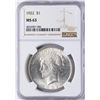 Image 1 : 1922 $1 Peace Silver Dollar Coin NGC MS63