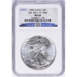 1994 $1 American Silver Eagle Coin NGC MS69