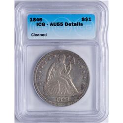 1846 $1 Seated Liberty Dollar Coin ICG AU55 Details