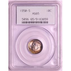 1950-S Roosevelt Dime Coin PCGS MS65 Amazing Toning