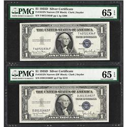 Lot of (2) 1935D $1 Silver Certificate Notes Fr.1613N PMG Gem Uncirculated 65EPQ