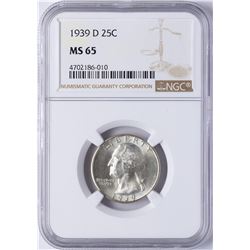 1939-D Washington Silver Quarter Coin NGC MS65