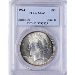 1924 $1 Peace Silver Dollar Coin PCGS MS63