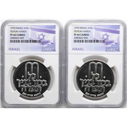 Lot of (2) 1970 Israel 10 Lirot Pidyon Haben Silver Coins NGC PF66 Cameo