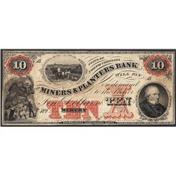 1800's $10 Miners & Planters Bank North Carolina Obsolete Note