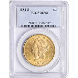 1882-S $20 Liberty Head Double Eagle Gold Coin PCGS MS61