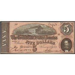 1864 $5 Confederate States of America Note