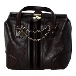 Gucci Logo Embossed Brown Leather Bag